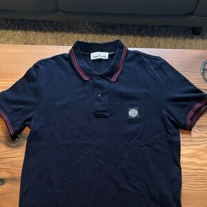 Stone Island Dark Blue Polo with Red Trim